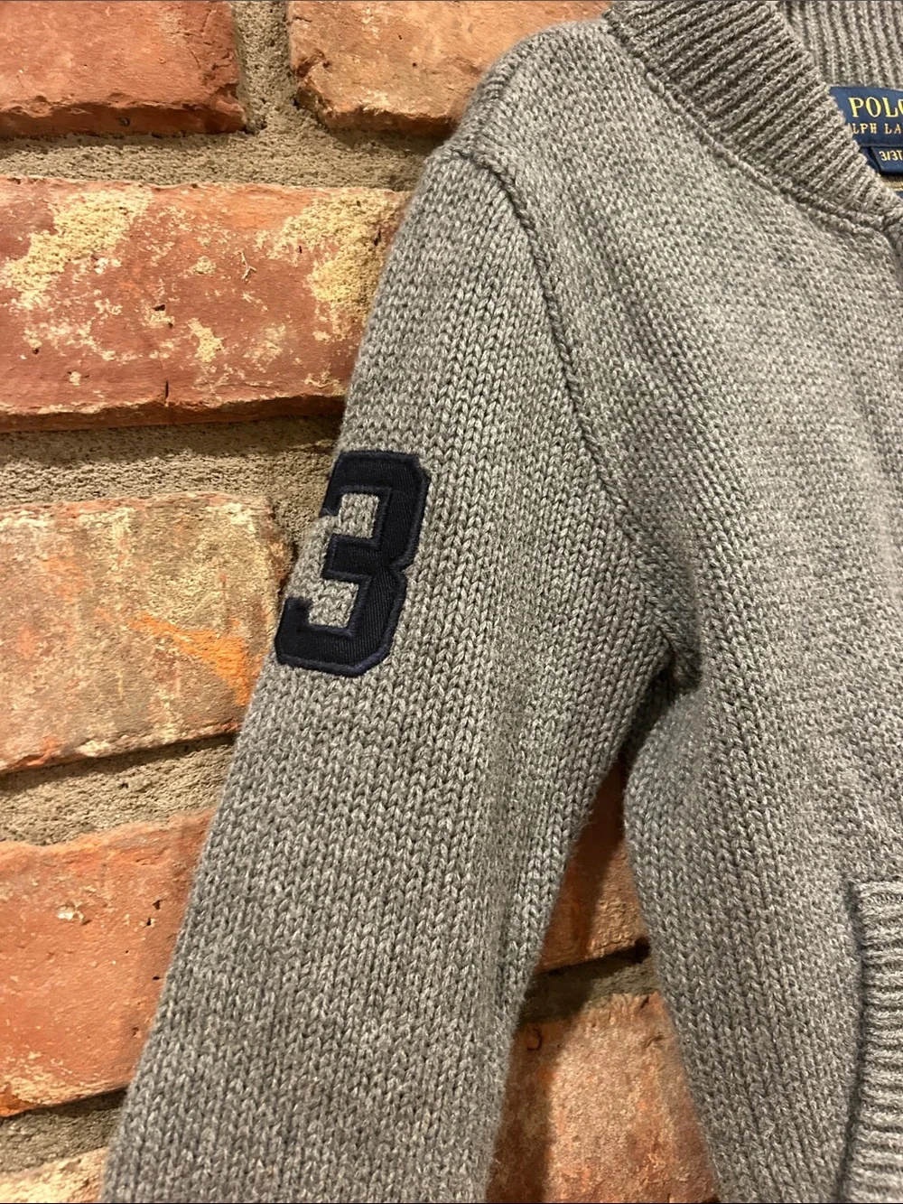 Polo by Ralph Lauren Gray Knit Zip Sweater with Navy Pony